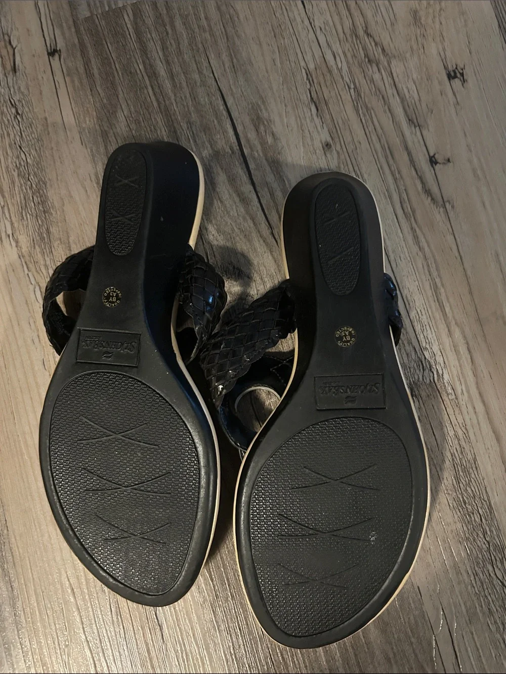 St. John's Bay Black Braided Thong Sandals with Silver Ring Detail